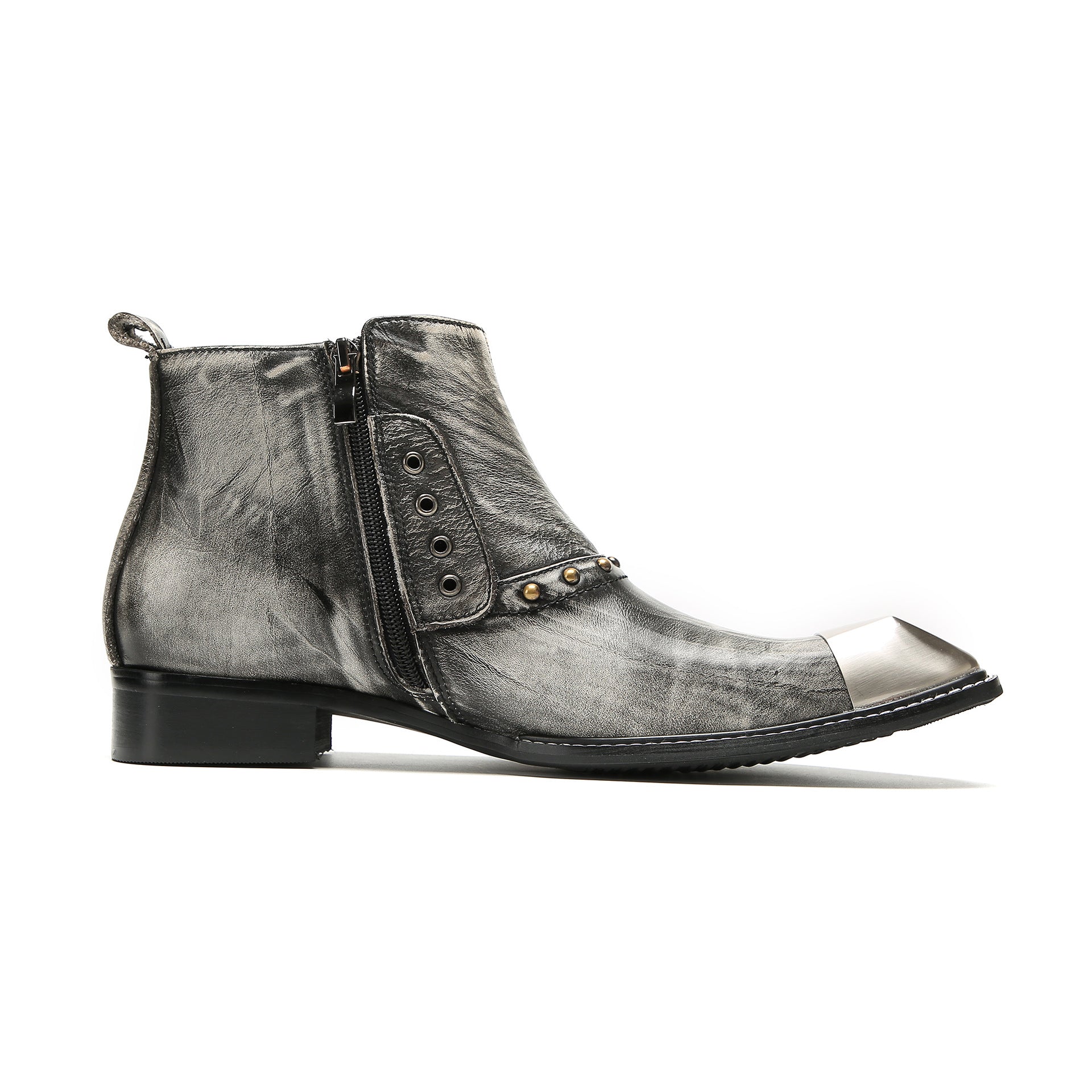 Foreign trade cowhide square-toe Chelsea boots for men British brogue carved short boots trendy high-top shoes commuter soft cowhide boots