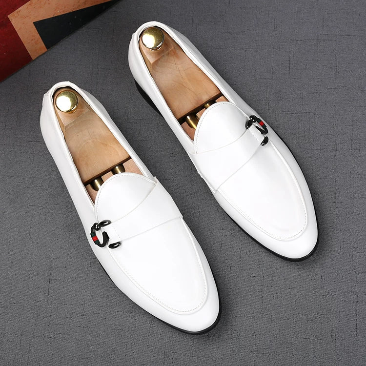 Men's White Loafers, Height Increasing, Pointed Toe