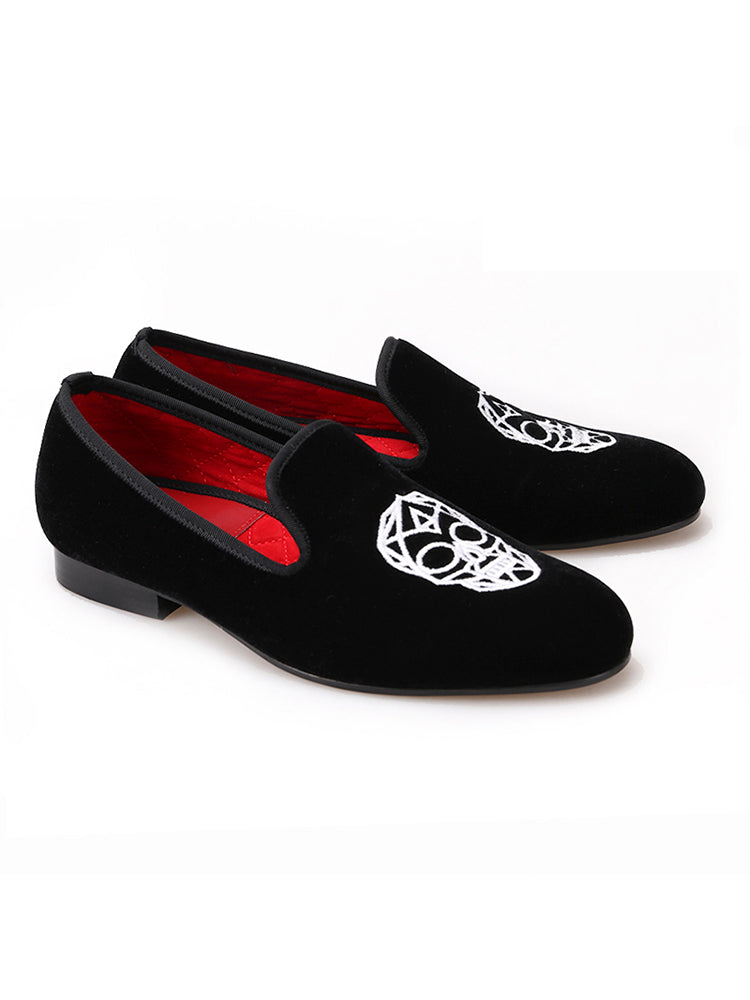British style men's hand-embroidered trendy brand skull loafers fashionable slip-on smoking shoes nightclub party trendy shoes