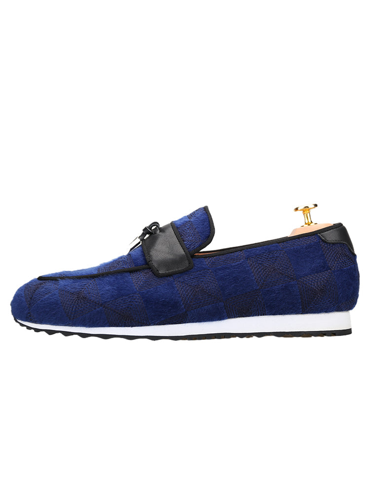 European and American style special plaid knitted fabric metal small tassel men's dad shoes handmade casual sports shoes