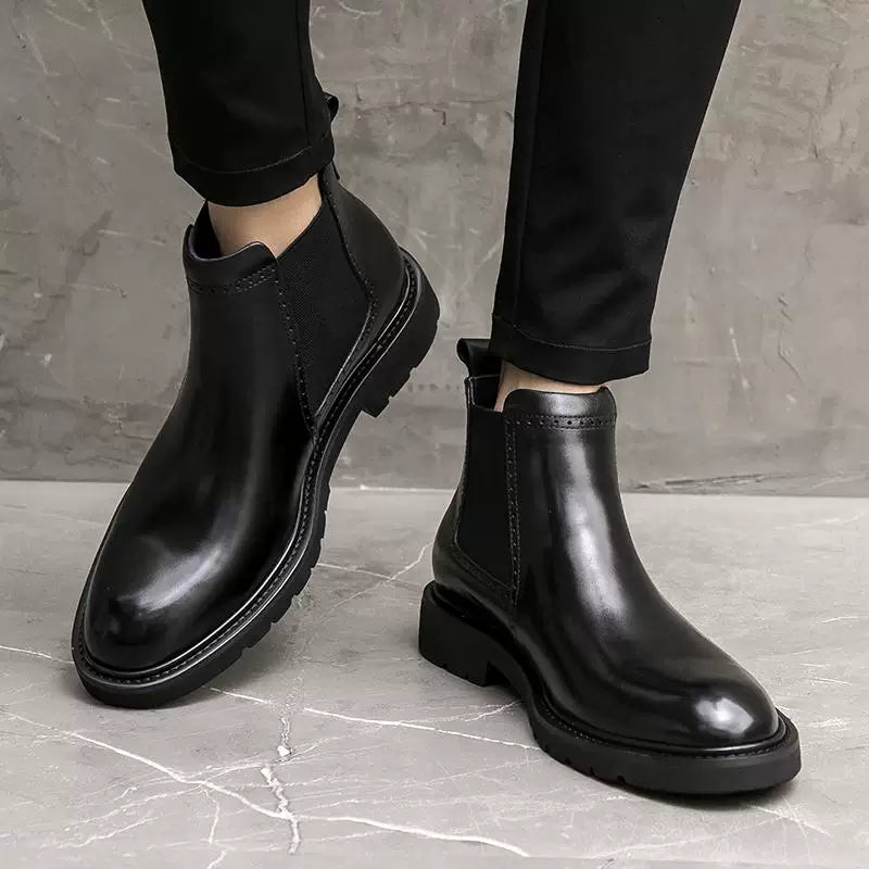 Men's Genuine Leather Martin Boots, Thick Sole, Round Toe