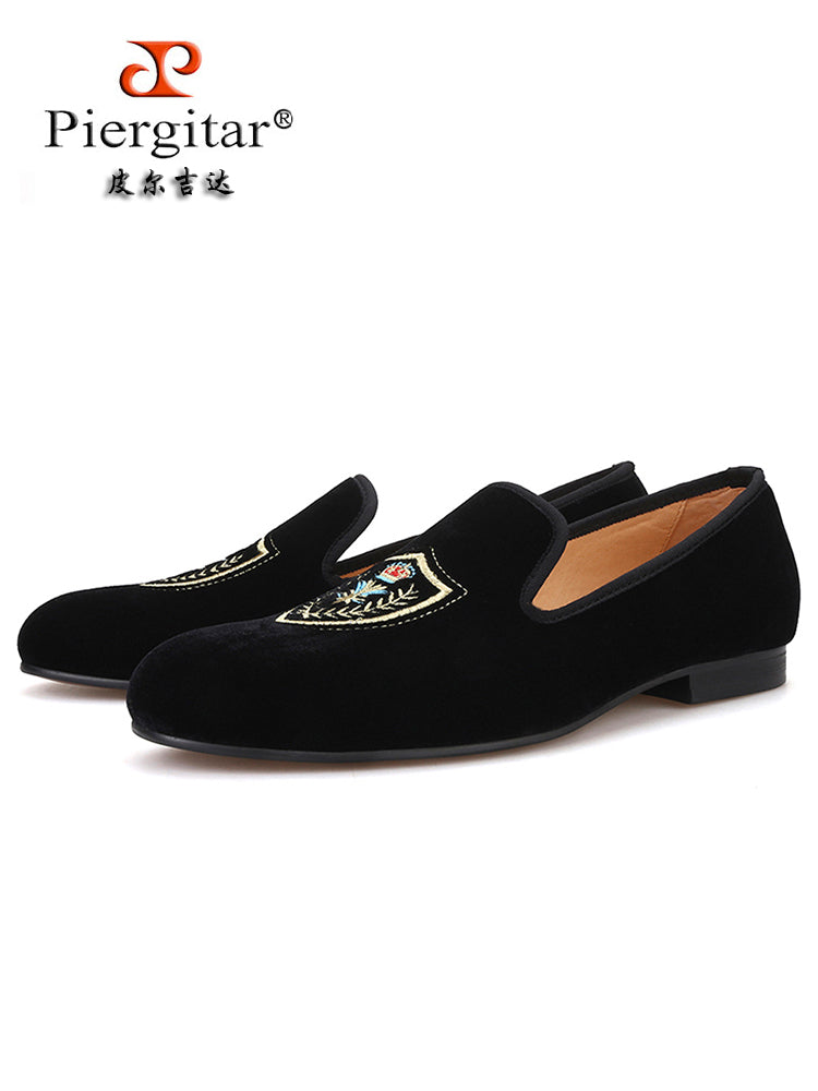 New handmade shield electric embroidery velvet fashionable simple men's shoes casual shoes loafers smoking shoes