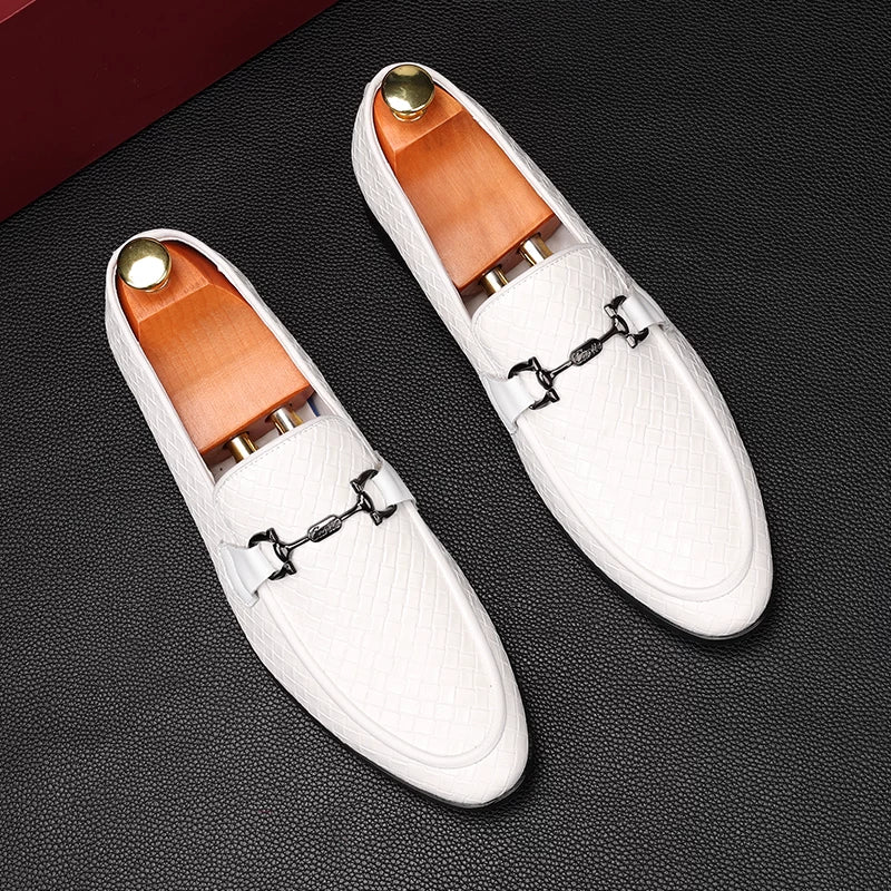 Men's White Loafers, Height Increasing, Pointed Toe