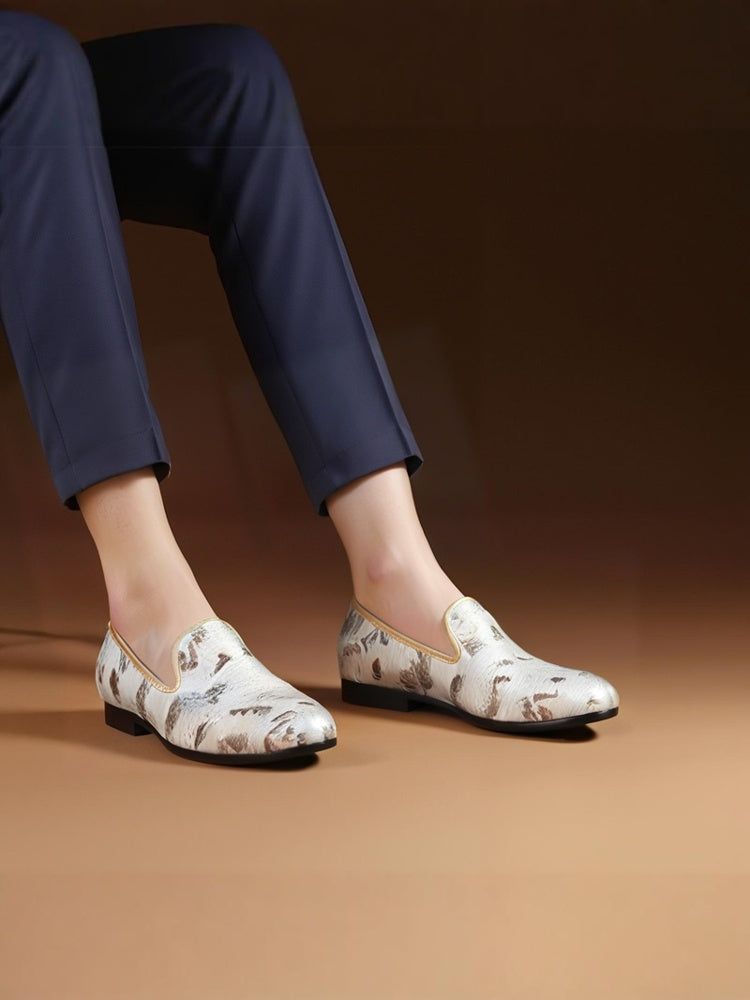British retro style imported gold brown silver jacquard slip-on men's loafers wedding party formal yuppie shoes