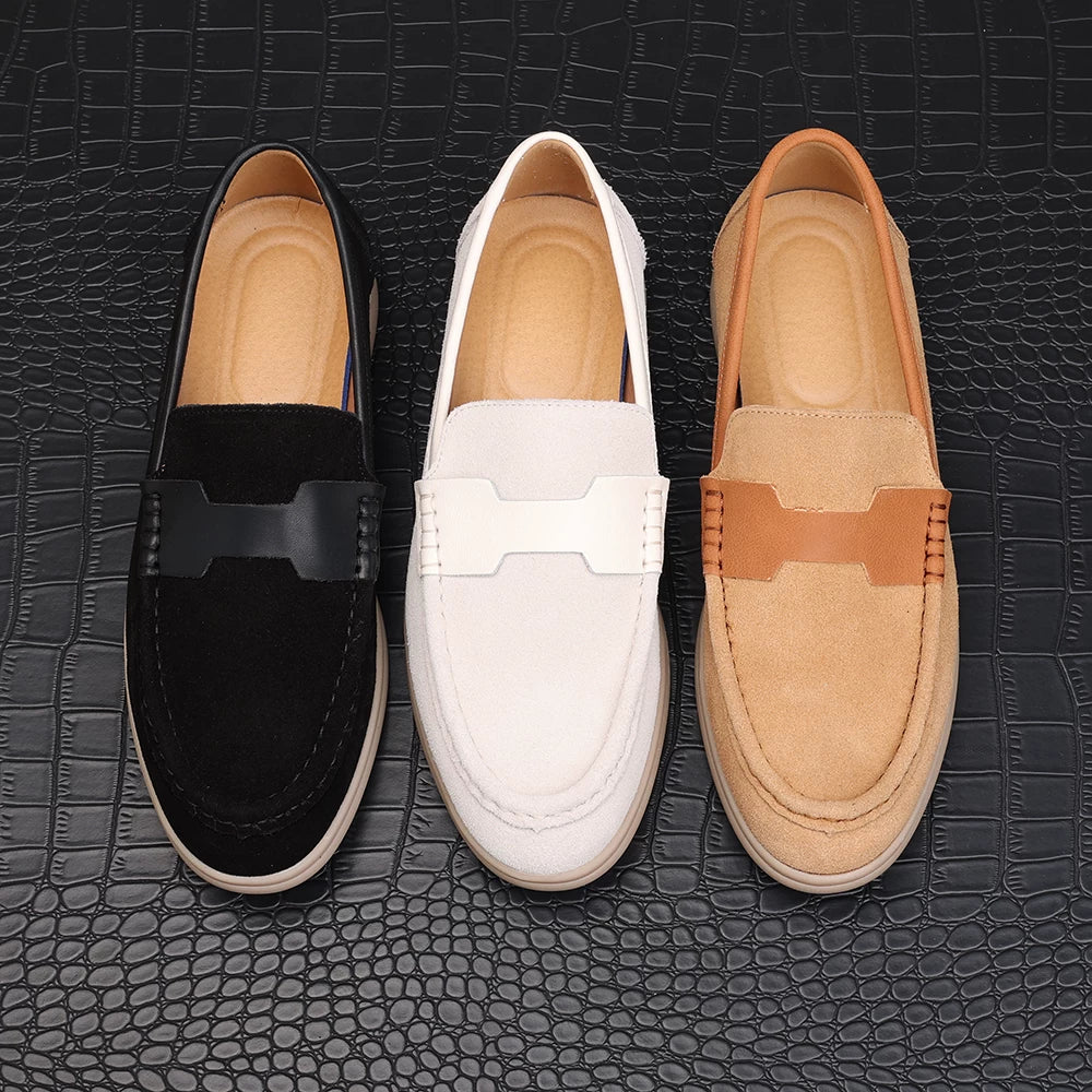 Men's Genuine Leather Loafers, Suede, Slip-On