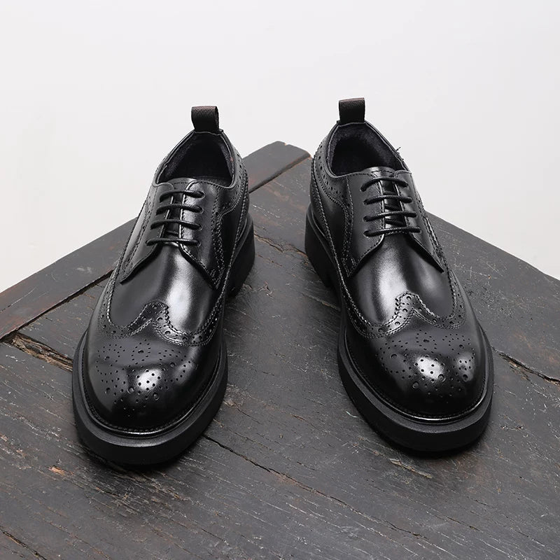 Men's Genuine Leather Derby Shoes, Height Increasing, Thick Sole