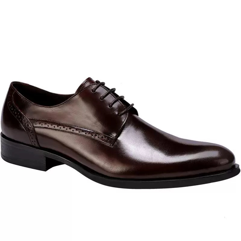 Men's Genuine Leather Derby Shoes, Pointed Toe, Lace-Up