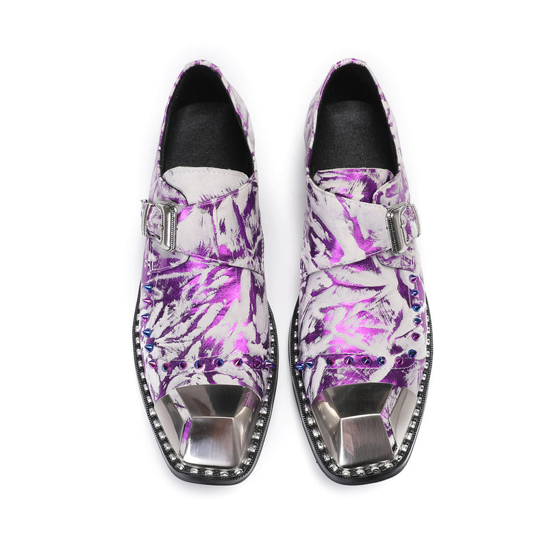 Men's Purple Leather Oxford Formal Shoes, Style 72
