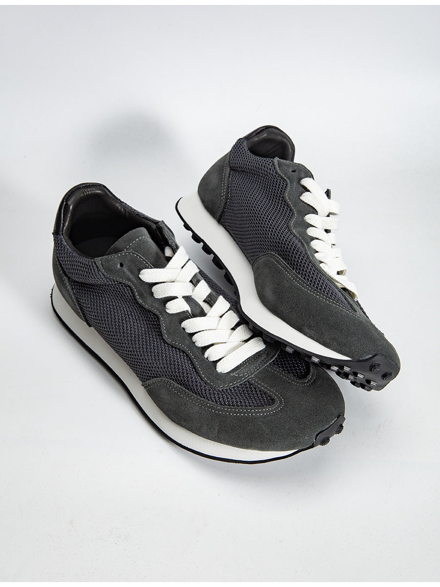 Gray feather argan shoes european station spring and summer new arrival soft breathable leather sports shoes handmade retrocasual board shoes