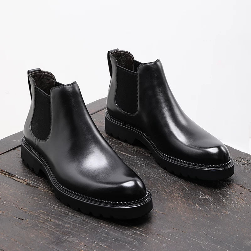 Men's Genuine Leather Chelsea Boots, Handmade, British Style