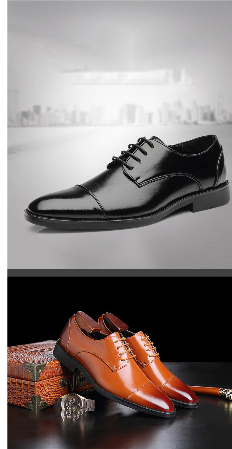 Spring new pointed-toe lace-up business dress leather shoes for men, british style brogue cross-bord