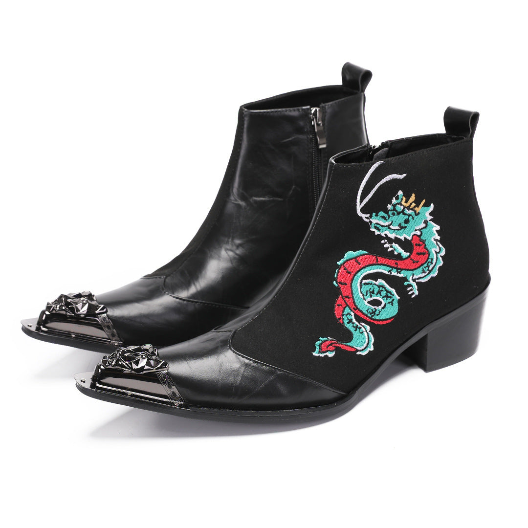 Martin boots brand western cowboy boots side zipper V-mouth embroidery sleeve knight boots retro medium tube square head riding boots