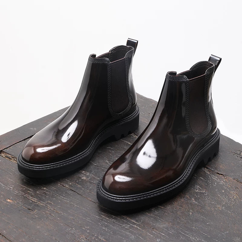 Men's Genuine Leather Chelsea Boots, Height Increasing, Thick Sole