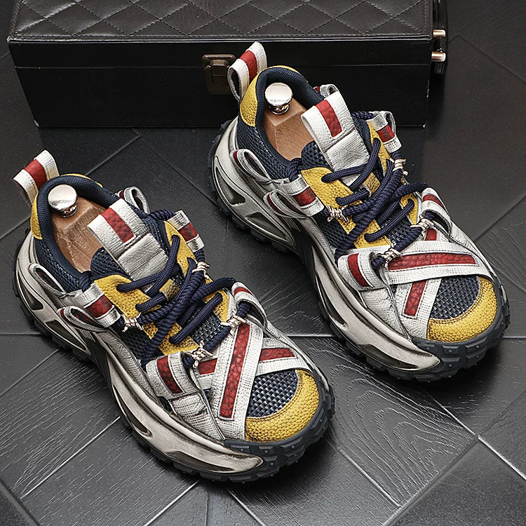Men's Height-Increasing Platform Low-Top Retro Distressed Casual Trendy Dad Shoes