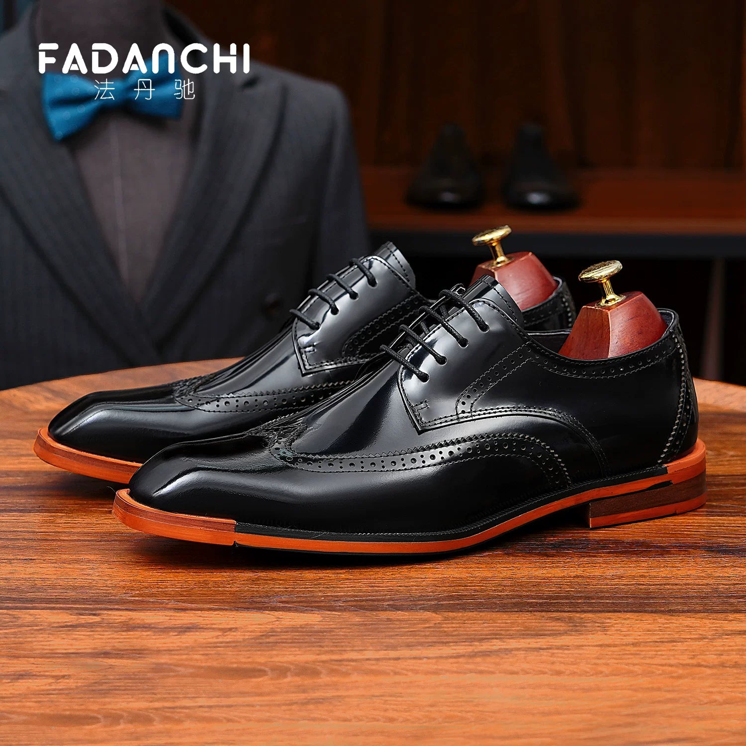 Men's Genuine Leather Derby Shoes, Glossy, Business