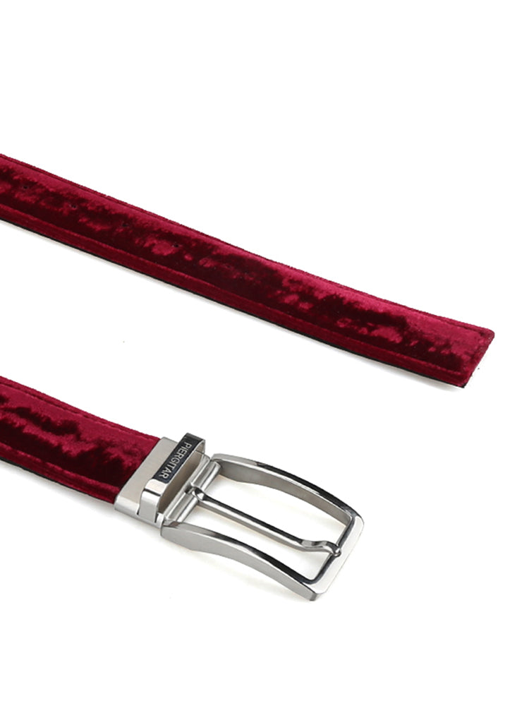 European and American style burgundy burgundy velvet glossy belt gold silver stainless steel pin buckle belt cowhide lining