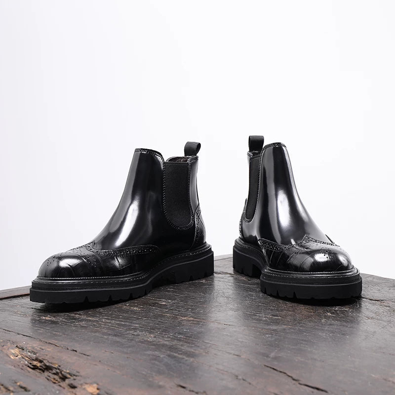 Men's Genuine Leather Chelsea Boots, Thick Sole, British Style