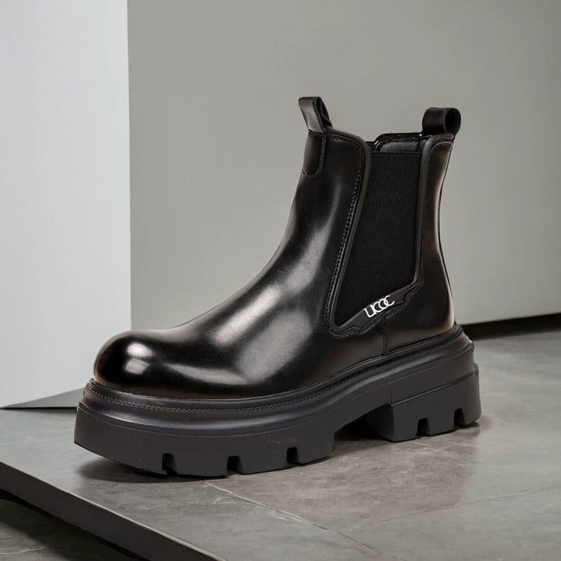Men's Genuine Leather Martin Boots, Height Increasing, Thick Sole