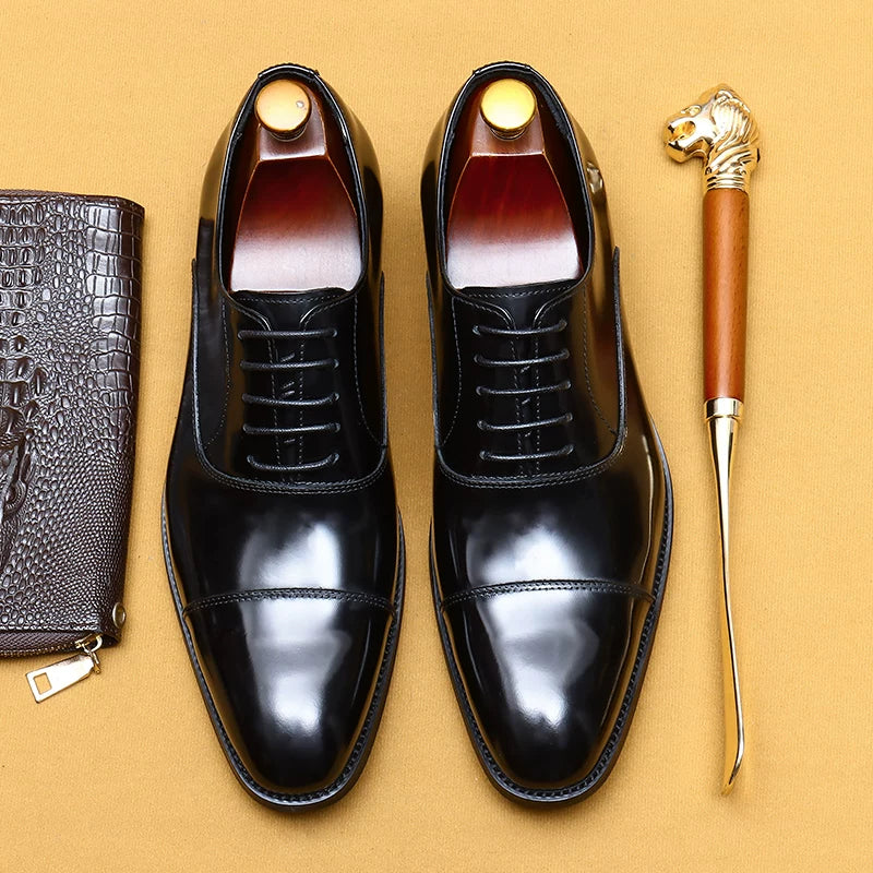 Men's Genuine Leather Oxford Shoes, Patent Leather, Pointed Toe