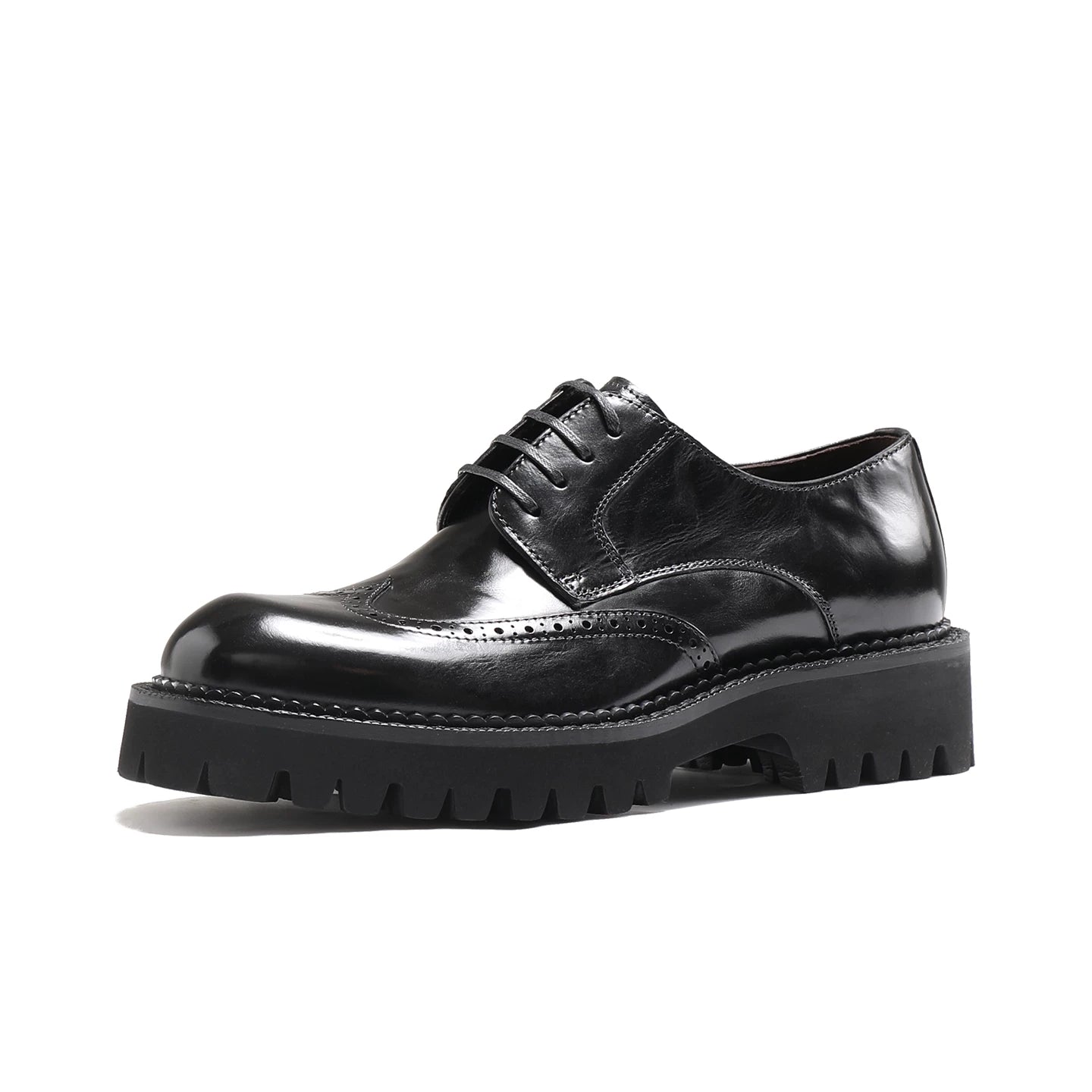 Men's Black Genuine Leather Derby Shoes, Height Increasing, Thick Sole
