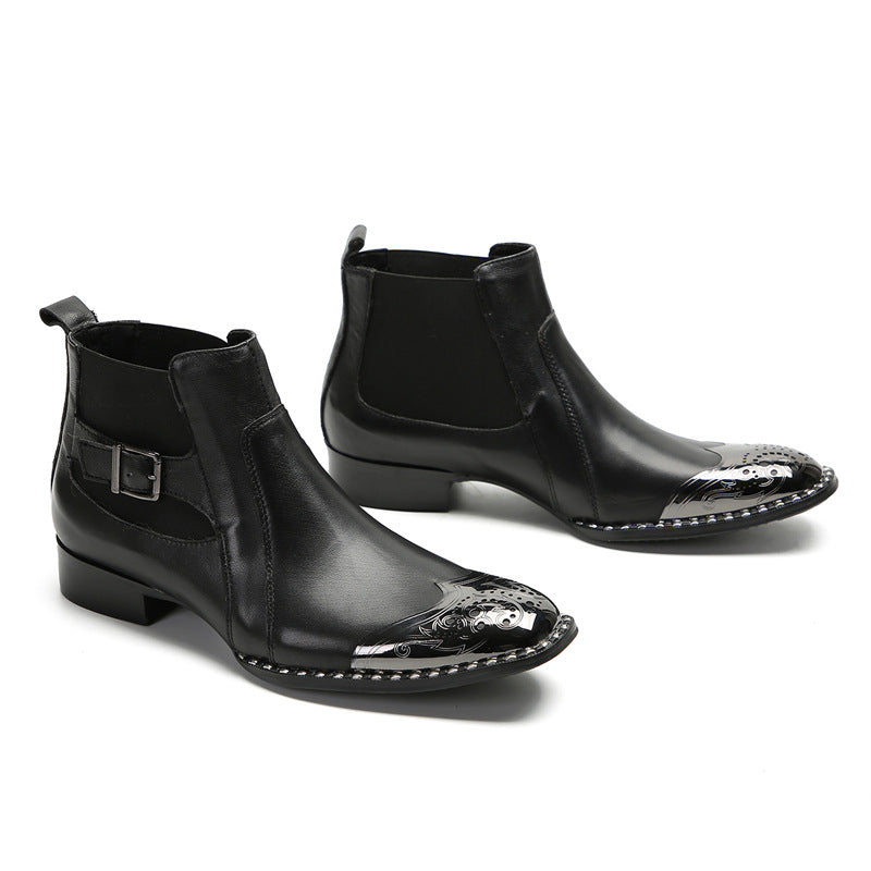 New autumn and winter comfortable cowhide men's shoes Chelsea boots low-cut British style short boots flat-soled Korean style Japanese-style foreign trade shoes