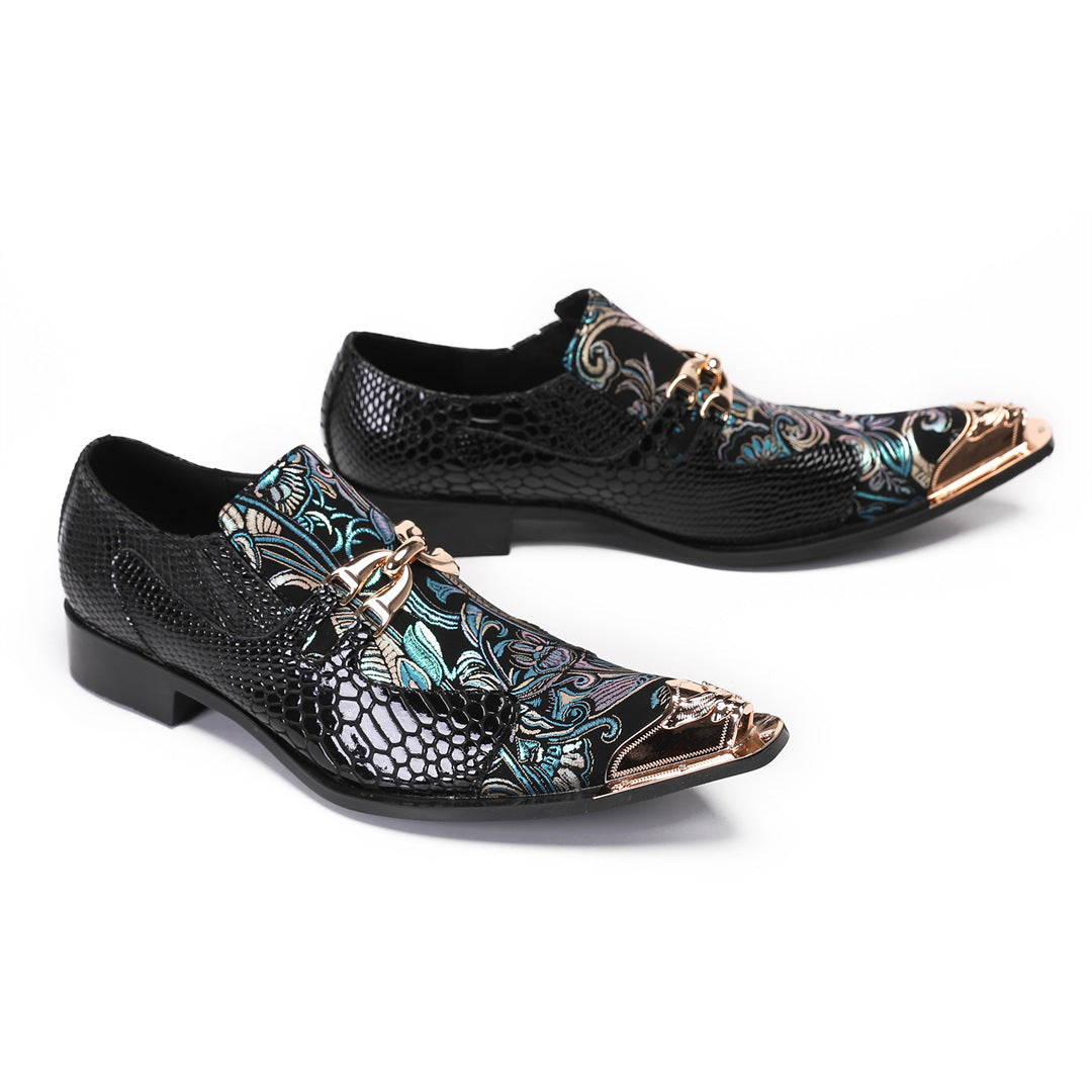 New Business Men's Leather Shoes European Style British Cowhide Square Toe Handmade Cowhide Breathable Wedding Bridegroom Oxford Embroidery