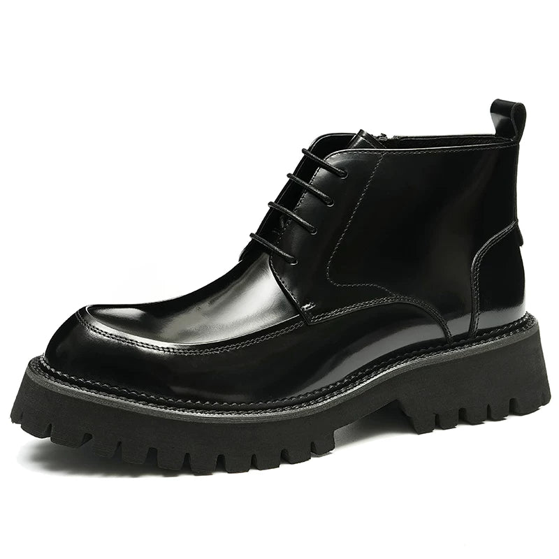 Men's Genuine Leather Martin Boots, Height Increasing, Thick Sole