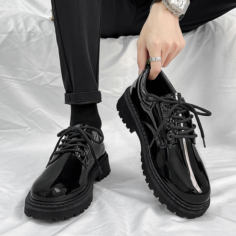 Glossy leather shoes for men, formal business british derby shoes, autum big toe casualtrendy shoes,