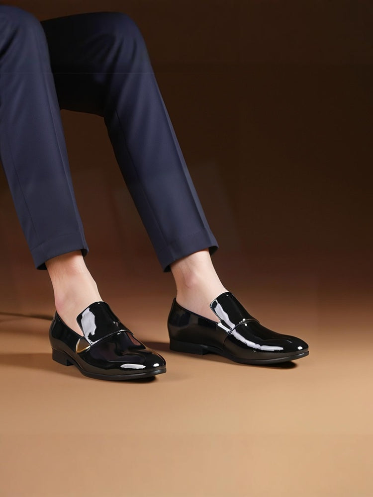 Black first-layer cowhide patent leather men's loafers European and American wedding party style slip-on formal shoes smoking shoes