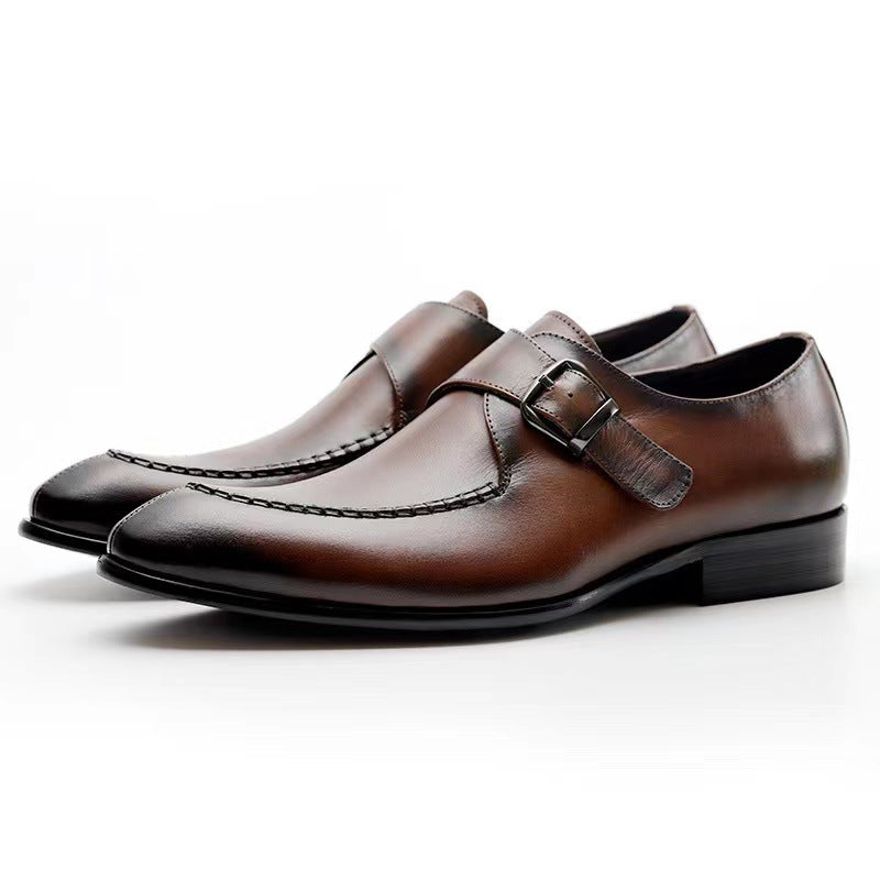 Business men's leather shoes foreign trade plus size cross-border buckle british style flat leather shoes front lacing