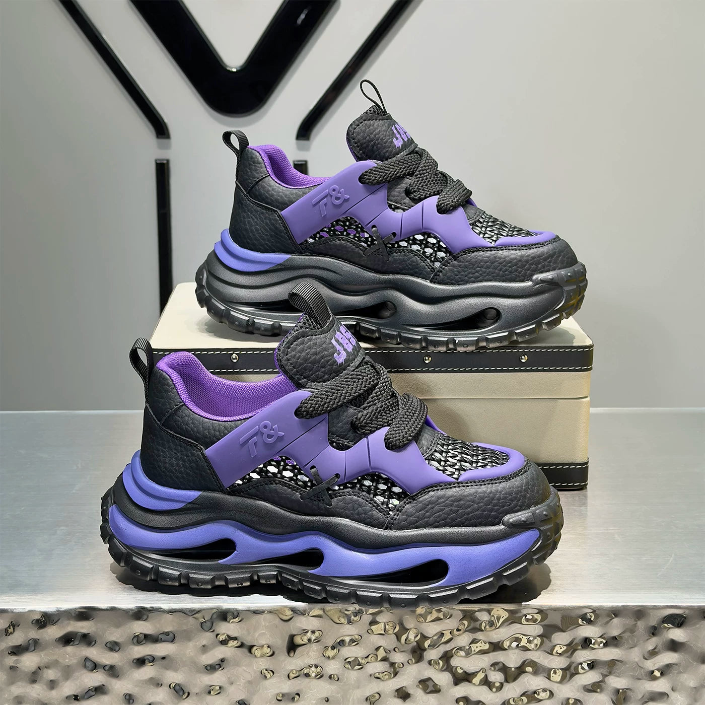 Men's Platform Breathable Cut-Out Outdoor Trendy Chunky Dad Sneakers Summer