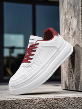 Men's 2026 new winter versatile trendy retro genuine leather white sneakers chunky sole height increasing athletic casual streetwear shoes