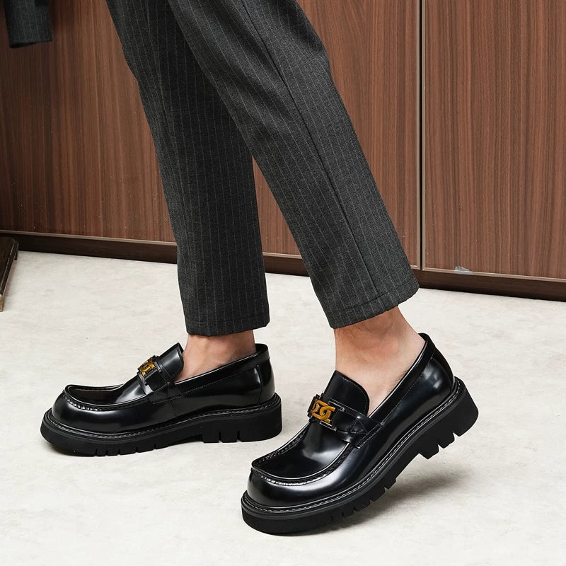 Men's Genuine Leather Loafers, Thick Sole, Patent Leather