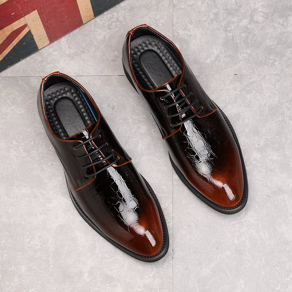 Men's Patent Leather Derby Shoes, Height Increasing, Pointed Toe