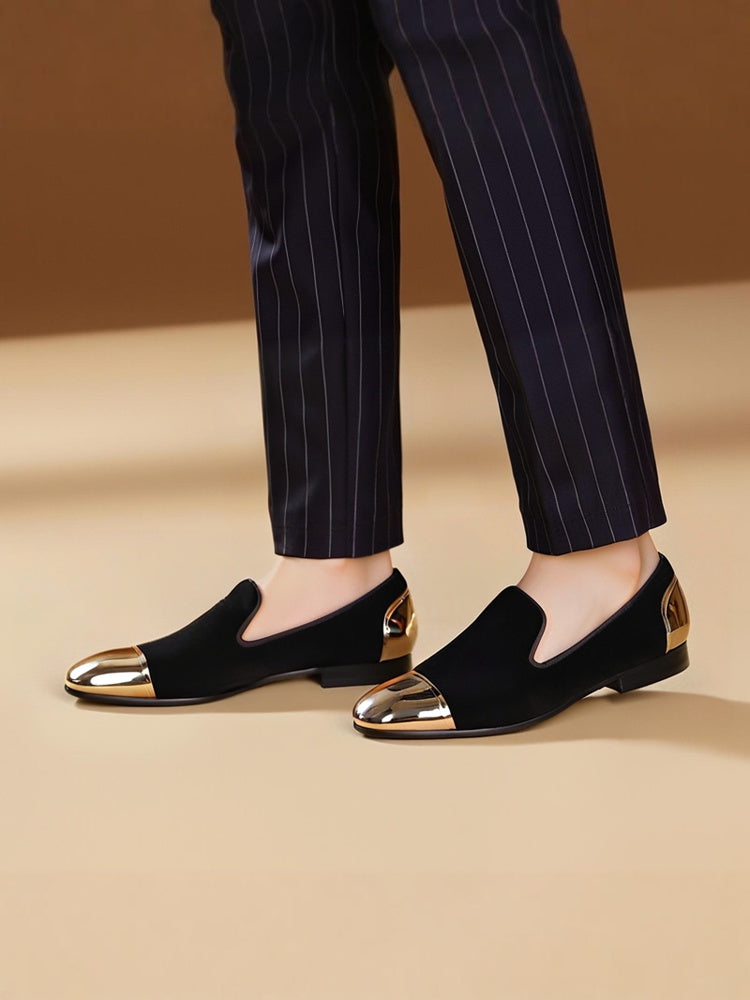 New front and back gold toe buckle men's handmade velvet loafers European and American big-name trendy banquet low-top shoes