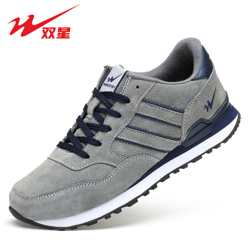 Men's fashionable leather sneakers: breathable, versatile, comfortable flat running shoes for spring and autumn