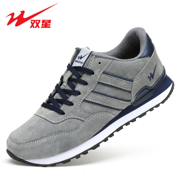 Men's fashionable leather sneakers: breathable, versatile, comfortable flat running shoes for spring and autumn