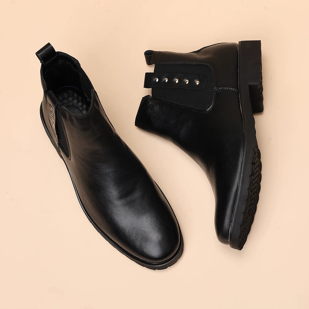 Men's Genuine Leather Martin Boots, Height Increasing, Pointed Toe