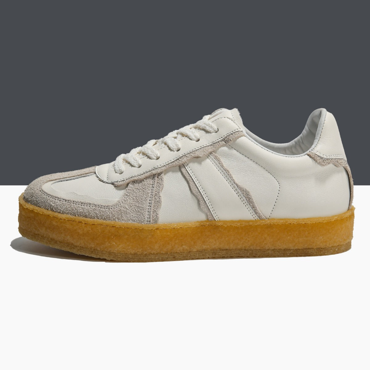 European station 2024 autumn men's fashion sneakers: retro german army trainers, genuine leather, versatile color block design, trendy casual skate shoes