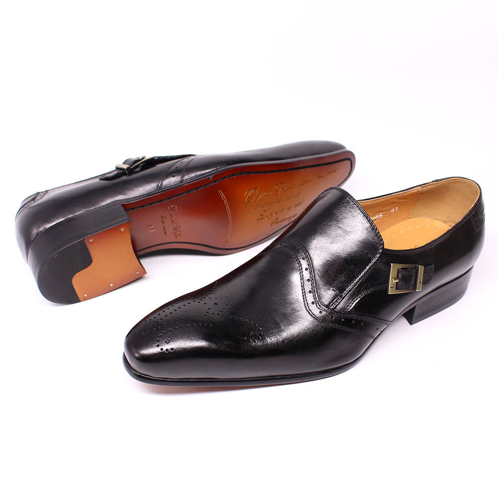 New Men's Pointed Toe Business Casual Men's Shoes Formal Leather Shoes Slip-on British Trend Buckle Men's Shoes Genuine Leather