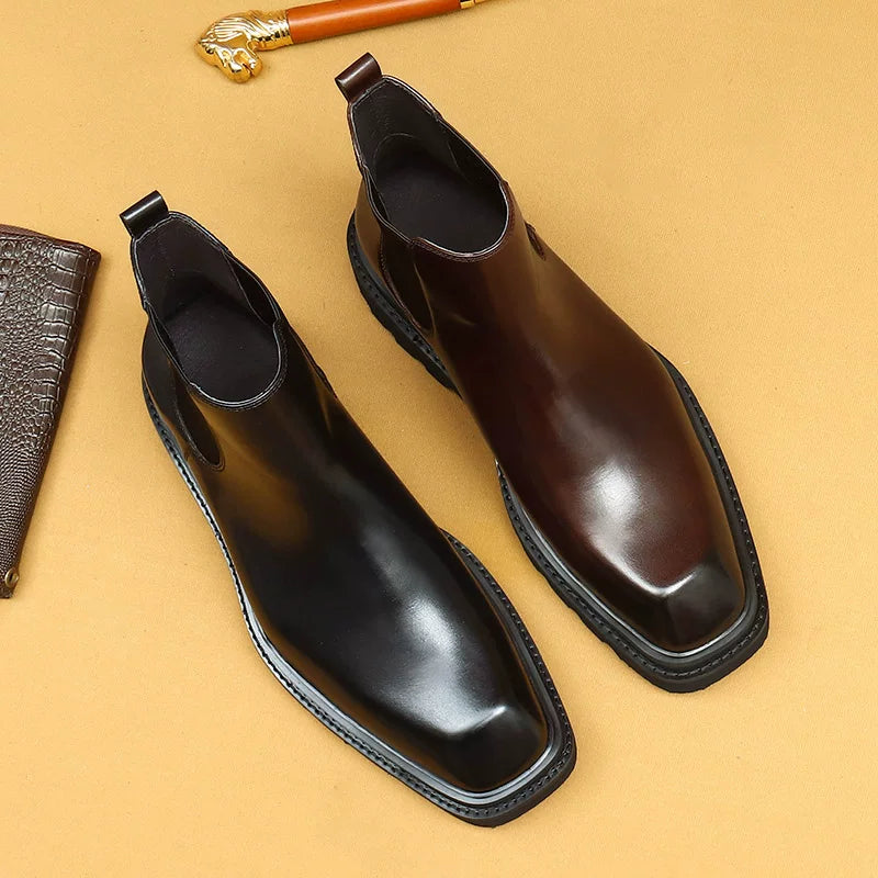 Men's Genuine Leather Martin Boots, Height Increasing, Thick Sole