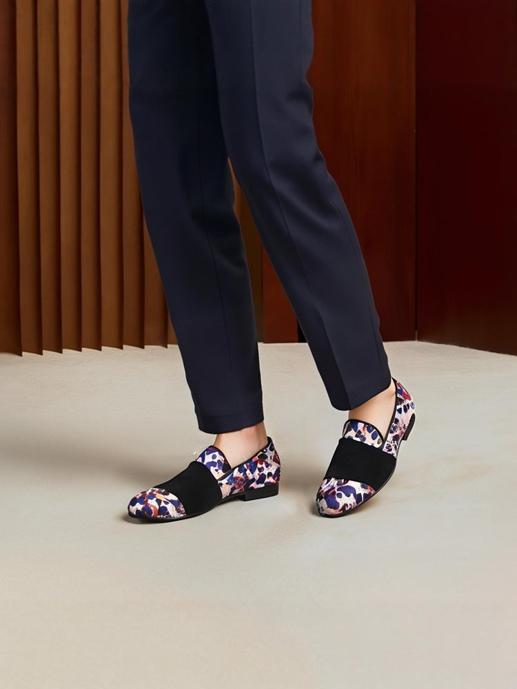 Piergitar animal spots hand-painted jacquard nubuck leather horizontal strap European and American loafers slip-on shoes for men