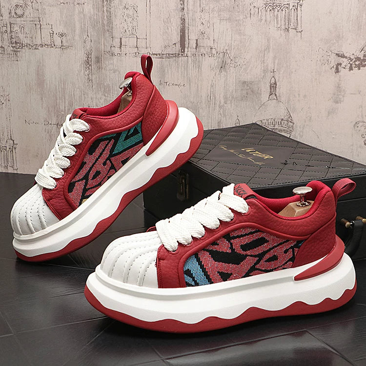 Men's 2026 New Platform Lace-Up Low-Top Color-Block Casual Skate Shoes