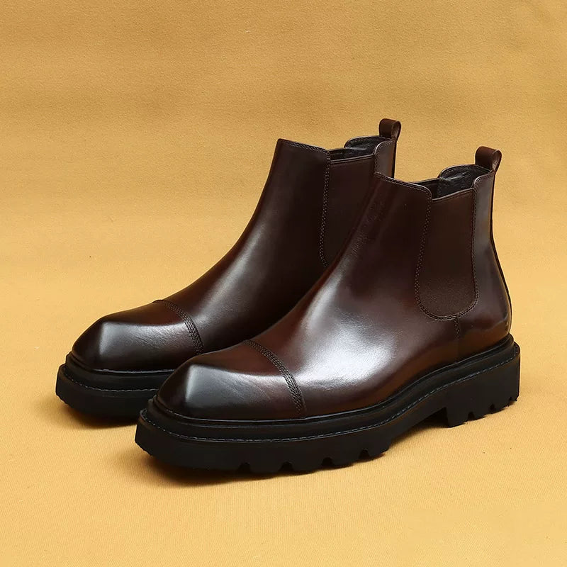 Men's Genuine Leather Martin Boots, Height Increasing, Thick Sole