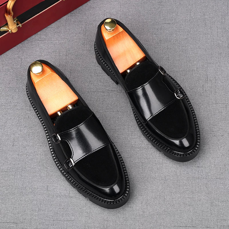 Men's Black Loafers, Height Increasing, Thick Sole