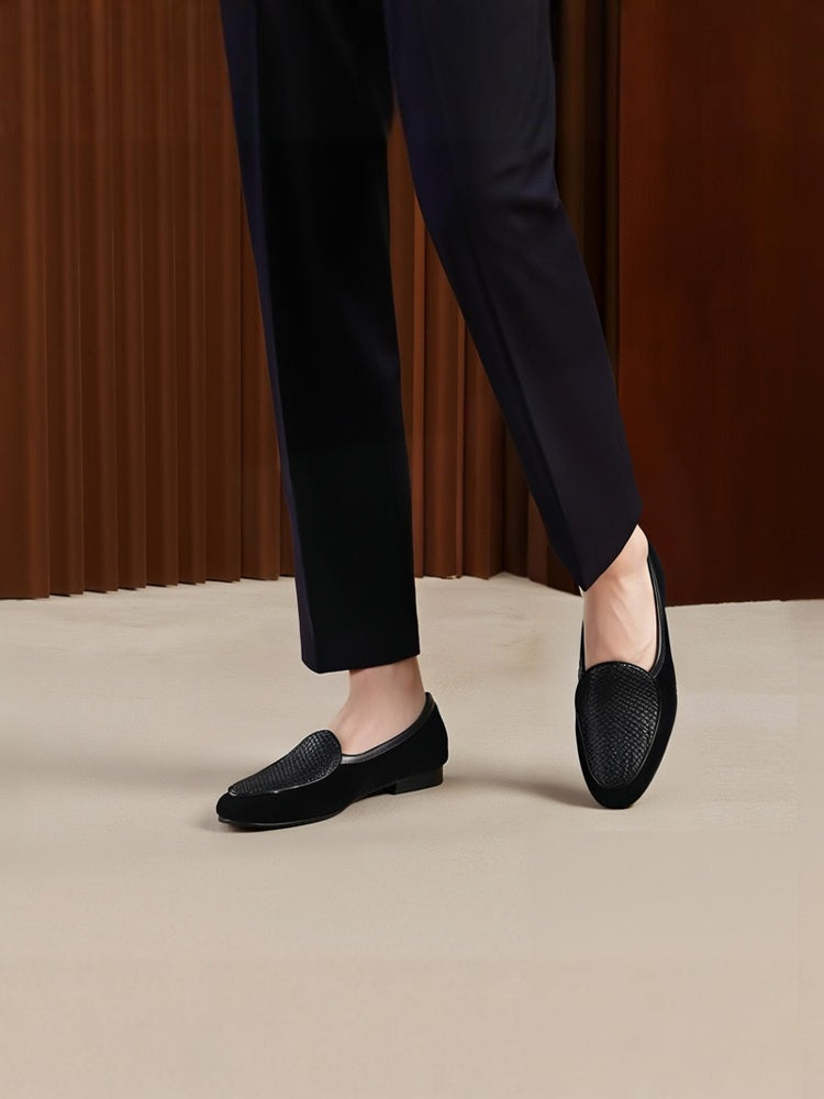 British style classic black nubuck leather stitching woven cowhide men's loafers casual versatile slip-on slip-ons
