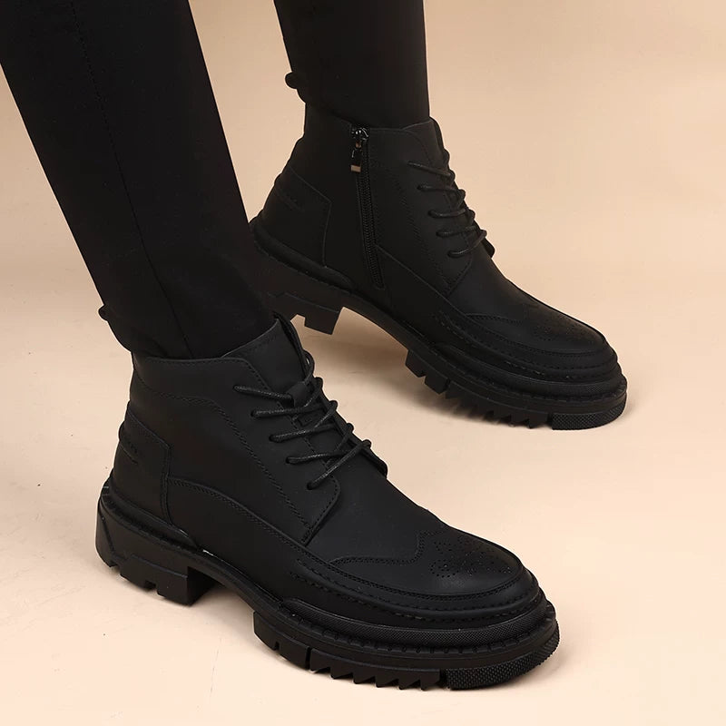 Men's Genuine Leather Martin Boots, Height Increasing, Thick Sole