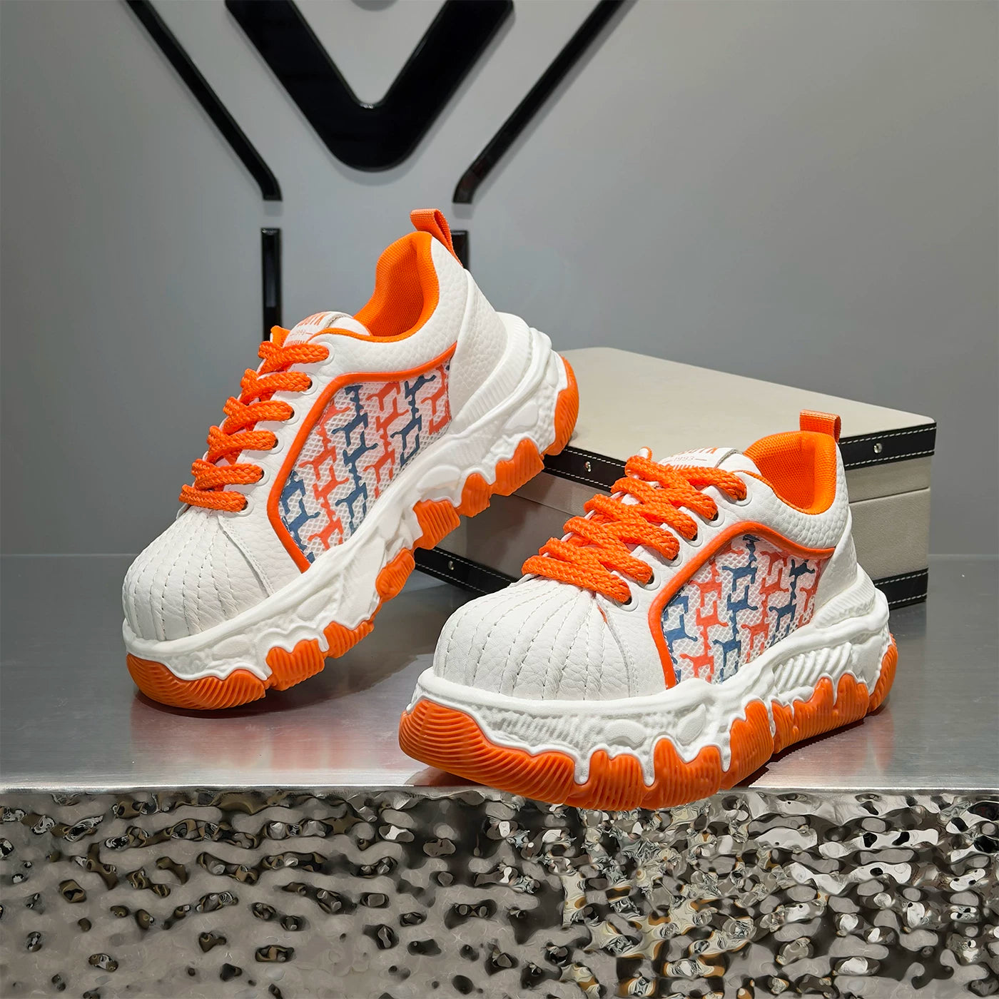 Men's Height-Increasing Platform Breathable Low-Top Color-Block Skate Shoes Summer New