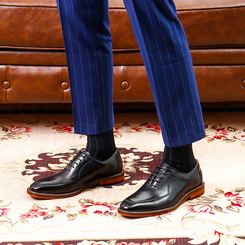 Men's Genuine Leather Oxford Shoes, Height Increasing, Handmade