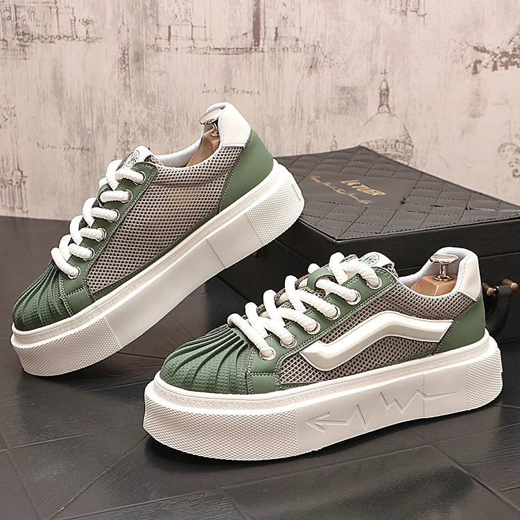Men's Platform Breathable Mesh Low-Top Shell-Toe Skate Shoes Summer New
